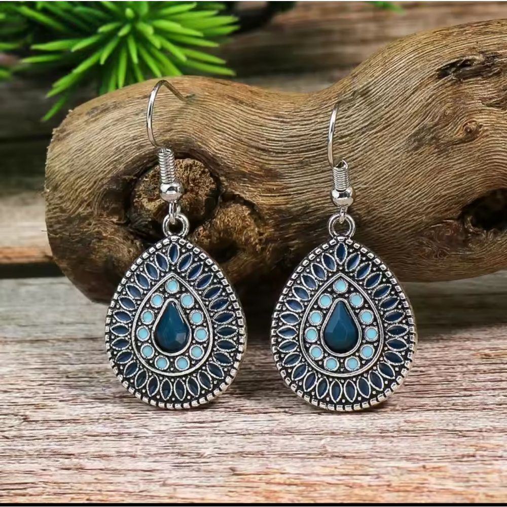 Earrings Dangle Vintage Women's Oval NEW f9‎